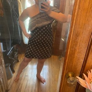 Sz small Xhilaration one shoulder dress black and white boho swimsuit coverup